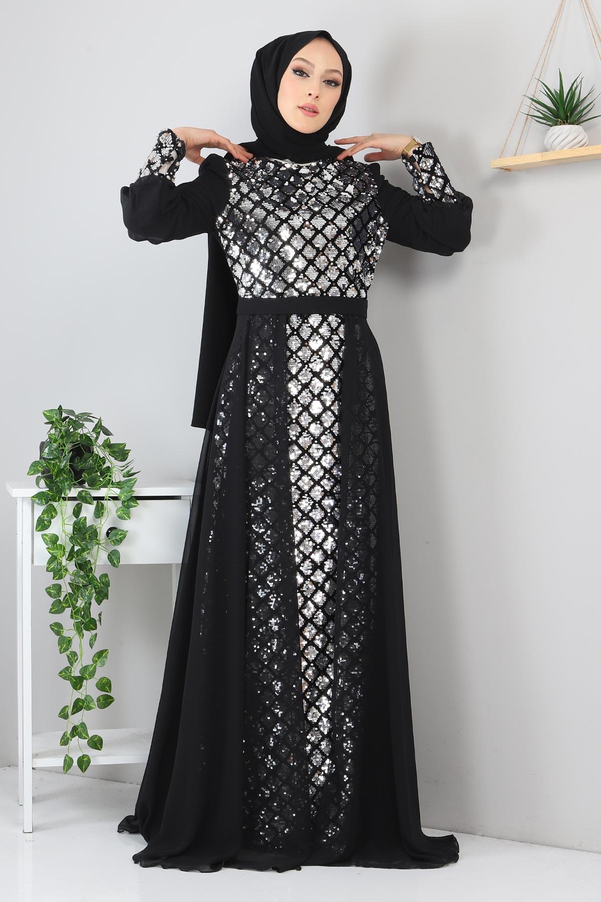 Silber Chiffon Abendkleid - MSW9819