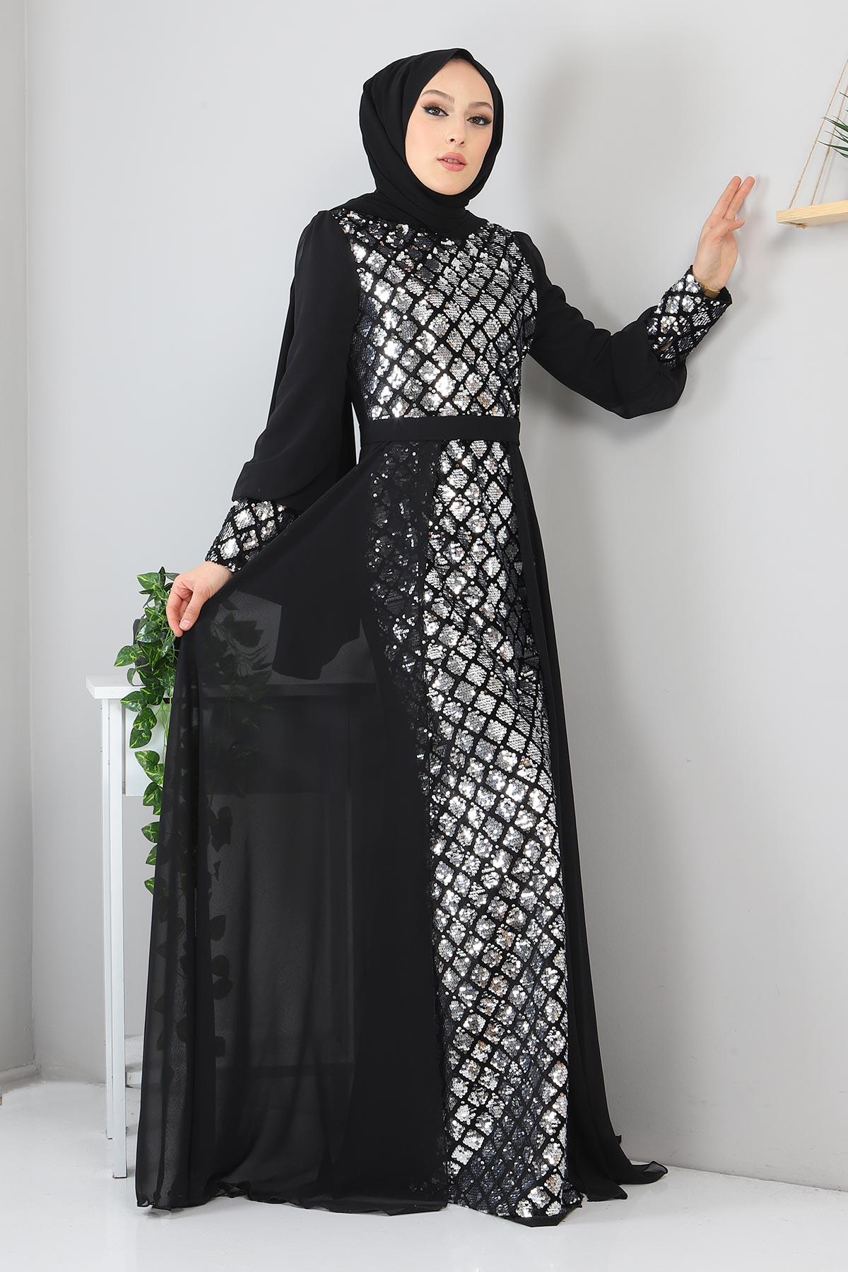 Silber Chiffon Abendkleid - MSW9819