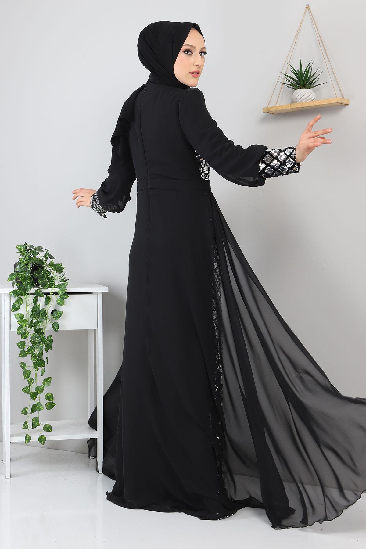 Silber Chiffon Abendkleid - MSW9819
