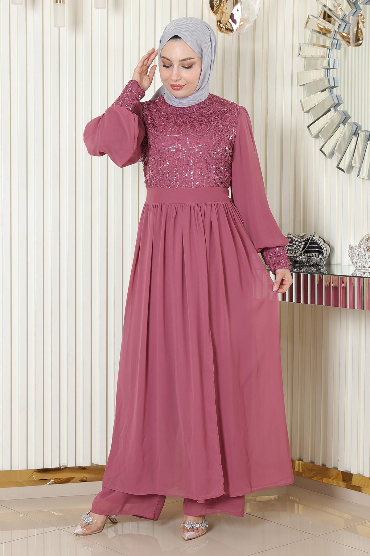 Chiffon-Set mit gerüschtem Saum