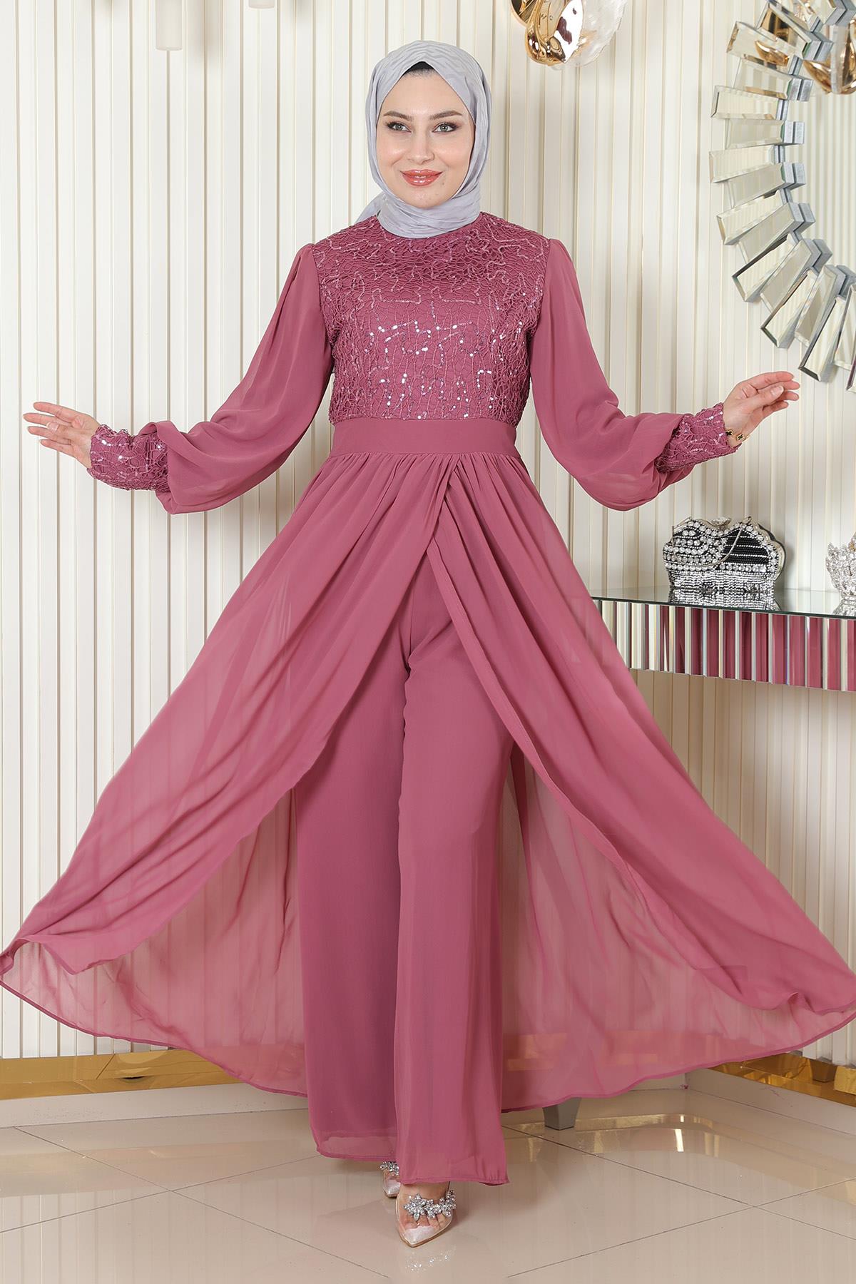 Chiffon-Set mit gerüschtem Saum