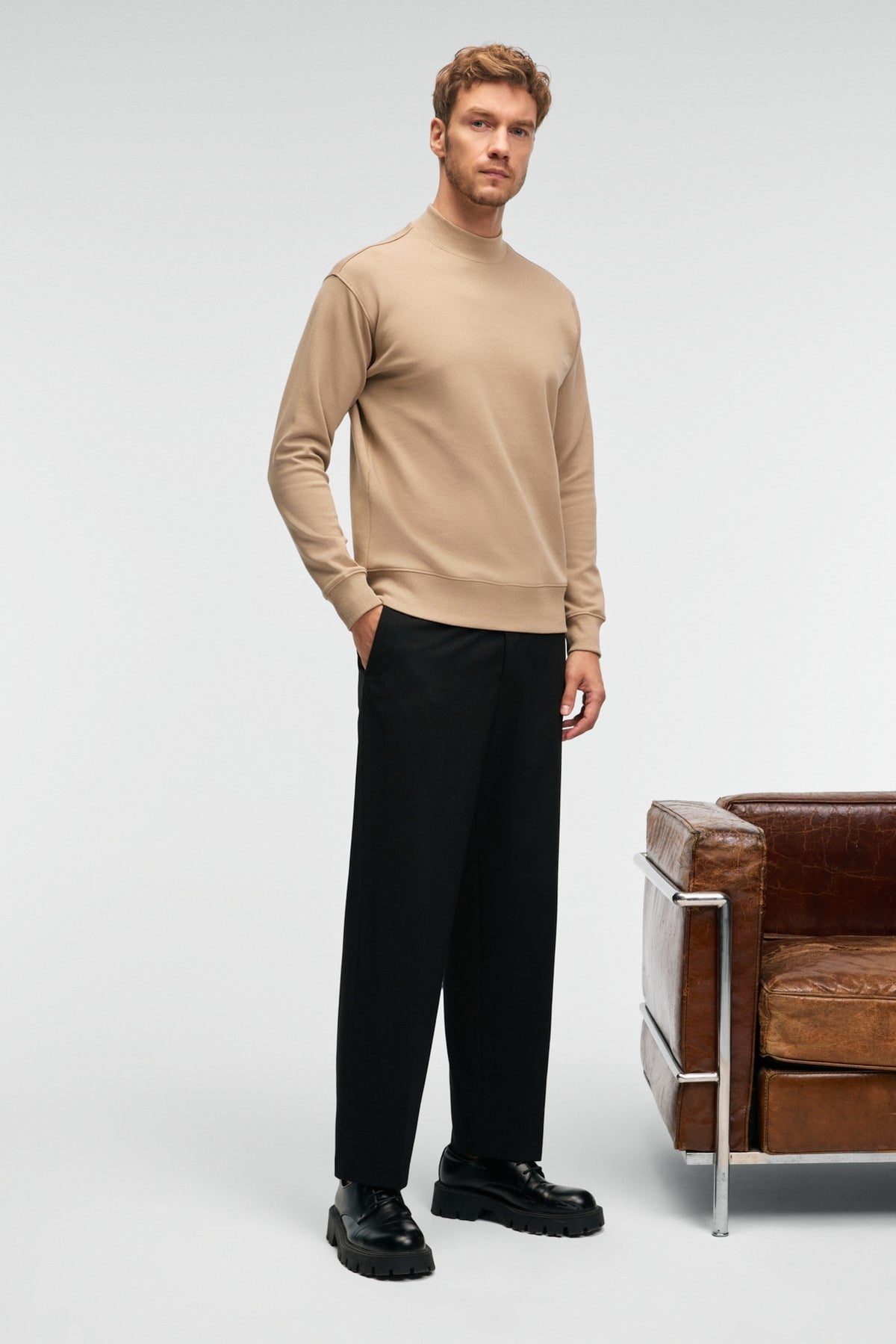 GRIMELANGE QUILLA Herren Sweatshirt Halbknopf Beige