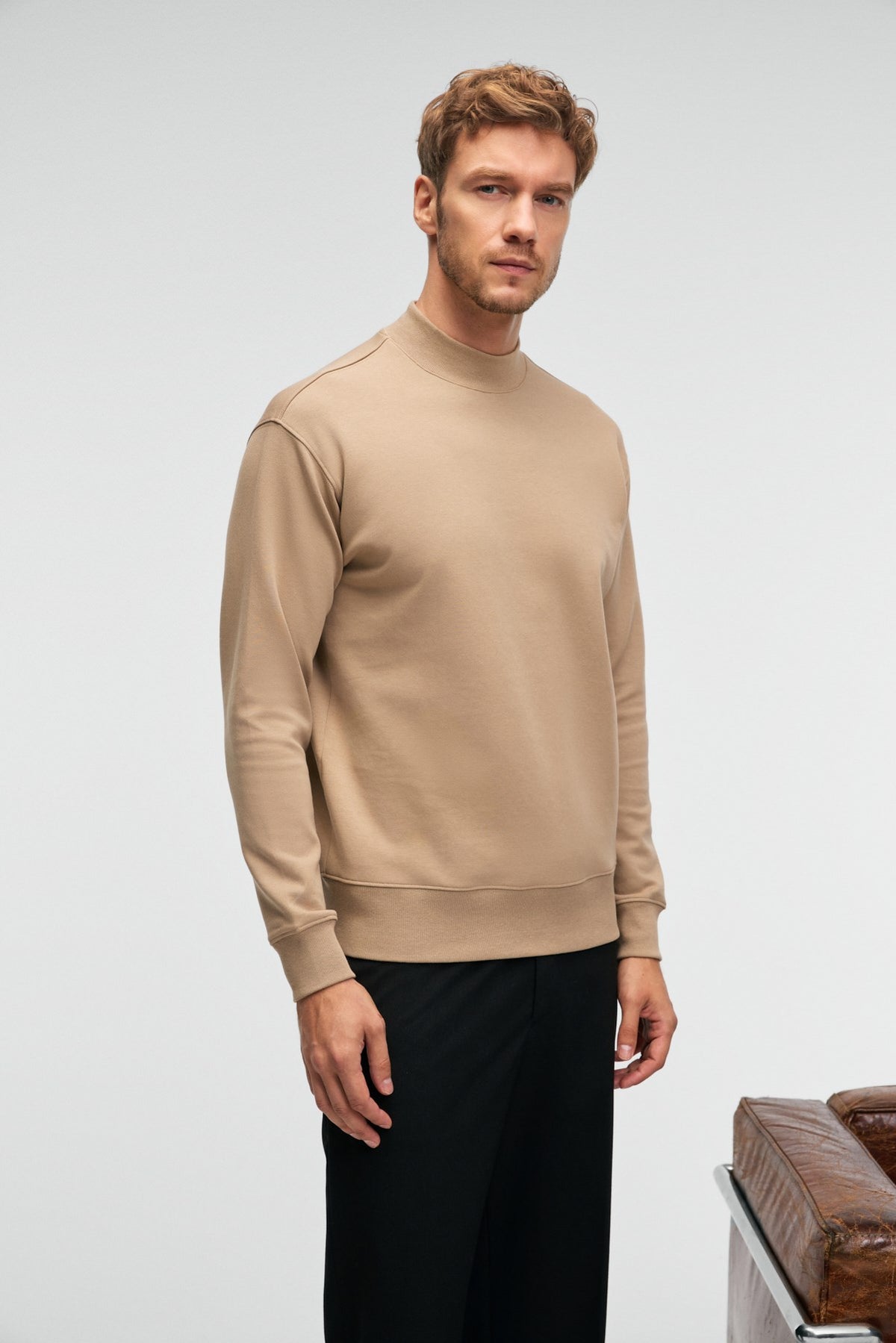 GRIMELANGE QUILLA Herren Sweatshirt Halbknopf Beige