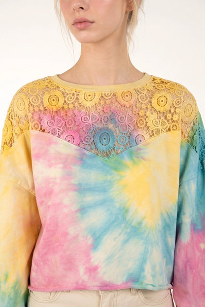 Lässiges Crop-Sweatshirt mit Batikmuster und lockerer Passform
