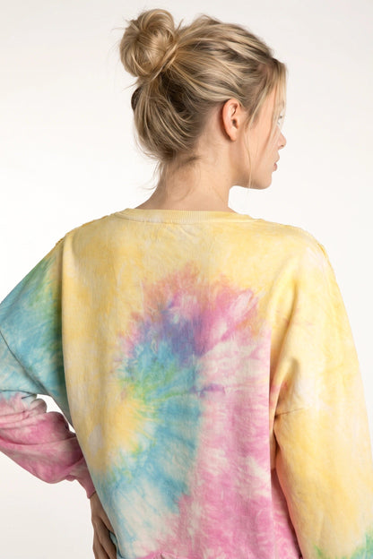 Lässiges Crop-Sweatshirt mit Batikmuster und lockerer Passform
