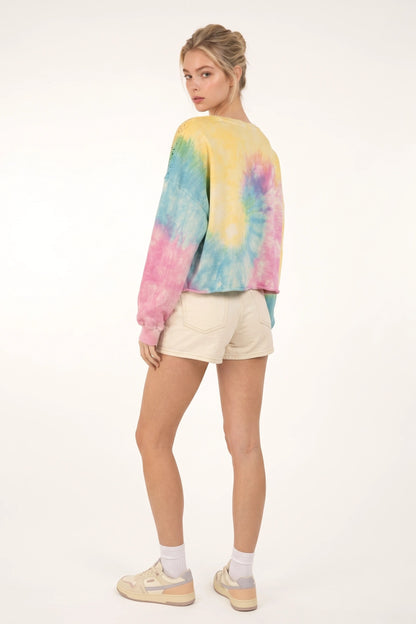Lässiges Crop-Sweatshirt mit Batikmuster und lockerer Passform