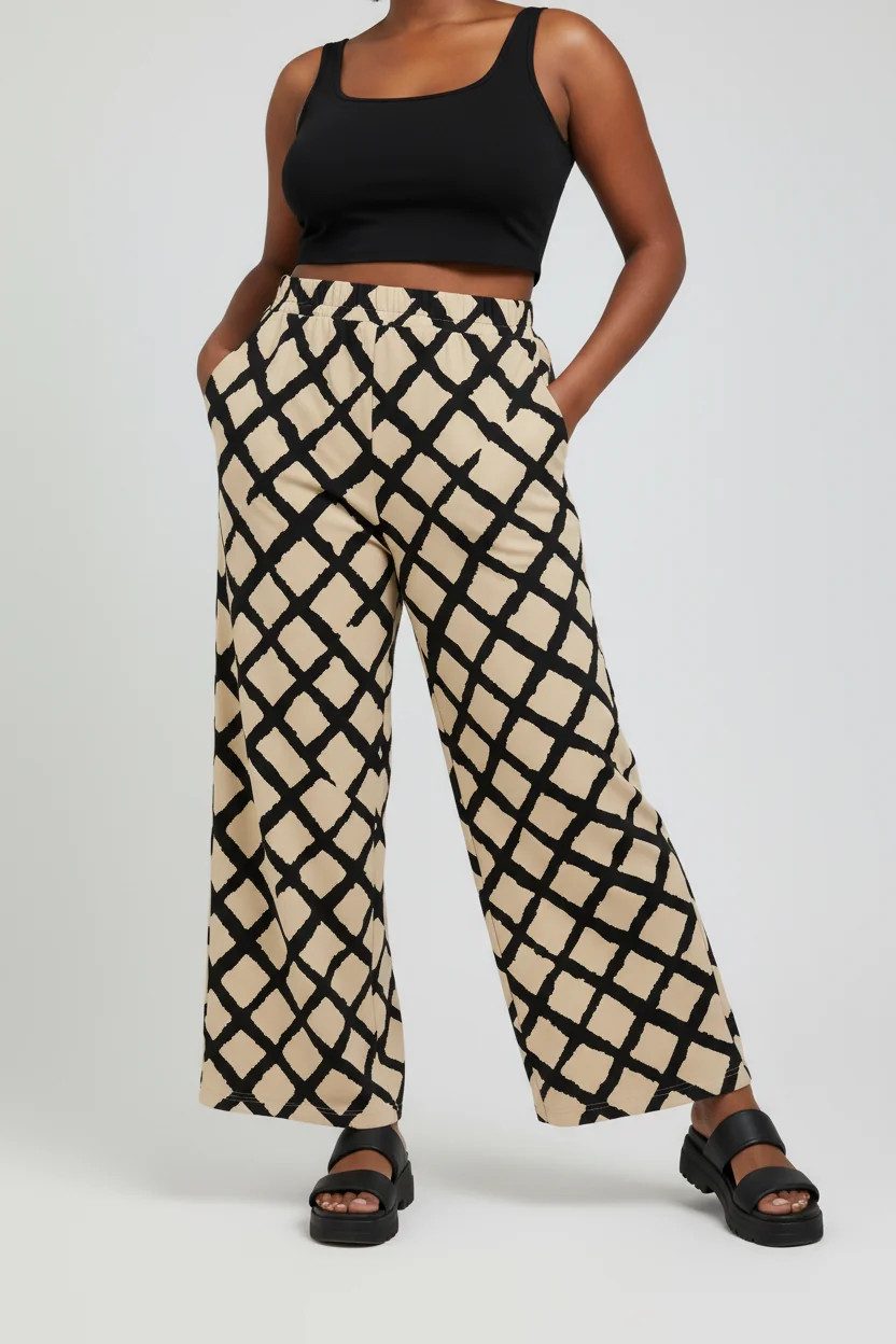 Gemusterte Hose mit weitem Bein