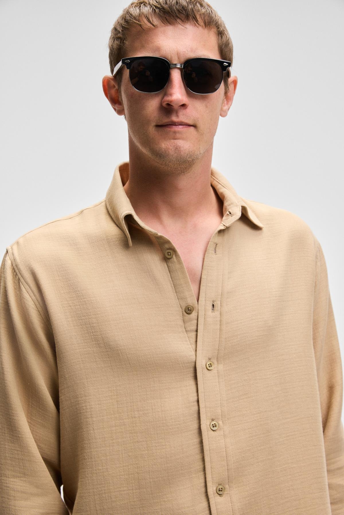 GRIMELANGE RAIMO Herren Baumwoll Comfort Fit Hemd Beige
