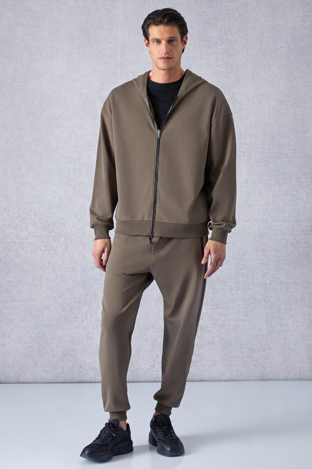 GRIMELANGE RALF Herren Oversize Kapuzensweatshirt Dunkelbraun