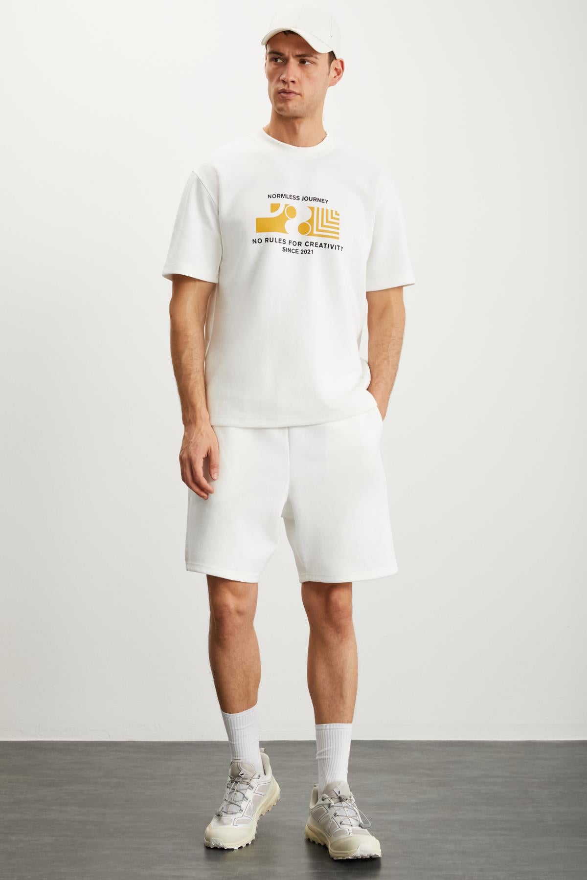 GRIMELANGE RAMADANP009 Herren Shorts aus Baumwollmix Ecru