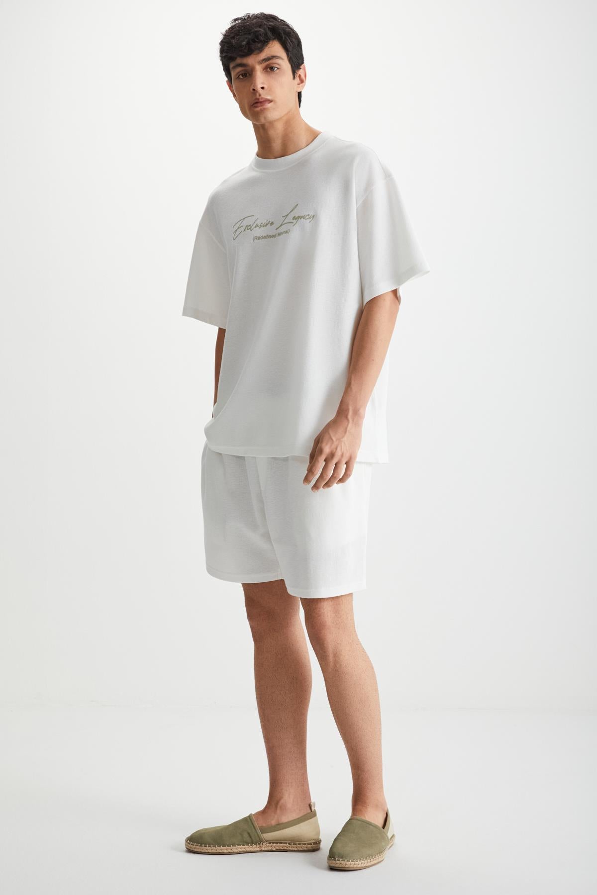 GRIMELANGE RAMADANP012 Herren Waffel-Baumwollshorts Ecru
