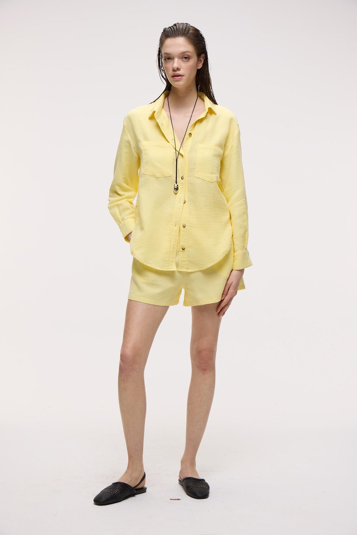 ETHIQUET REA Damen Baumwoll-Regular-Fit-Hemd Gelb