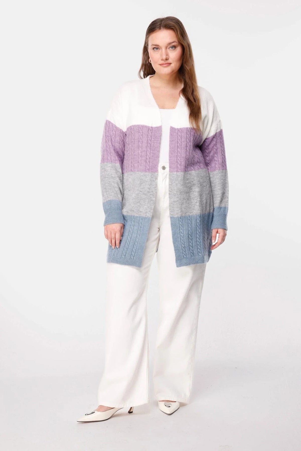 Langarm-Strickjacke mit Farbblockmuster
