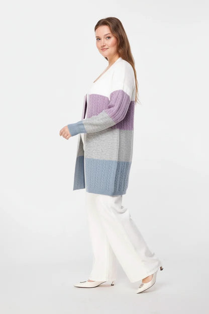 Langarm-Strickjacke mit Farbblockmuster