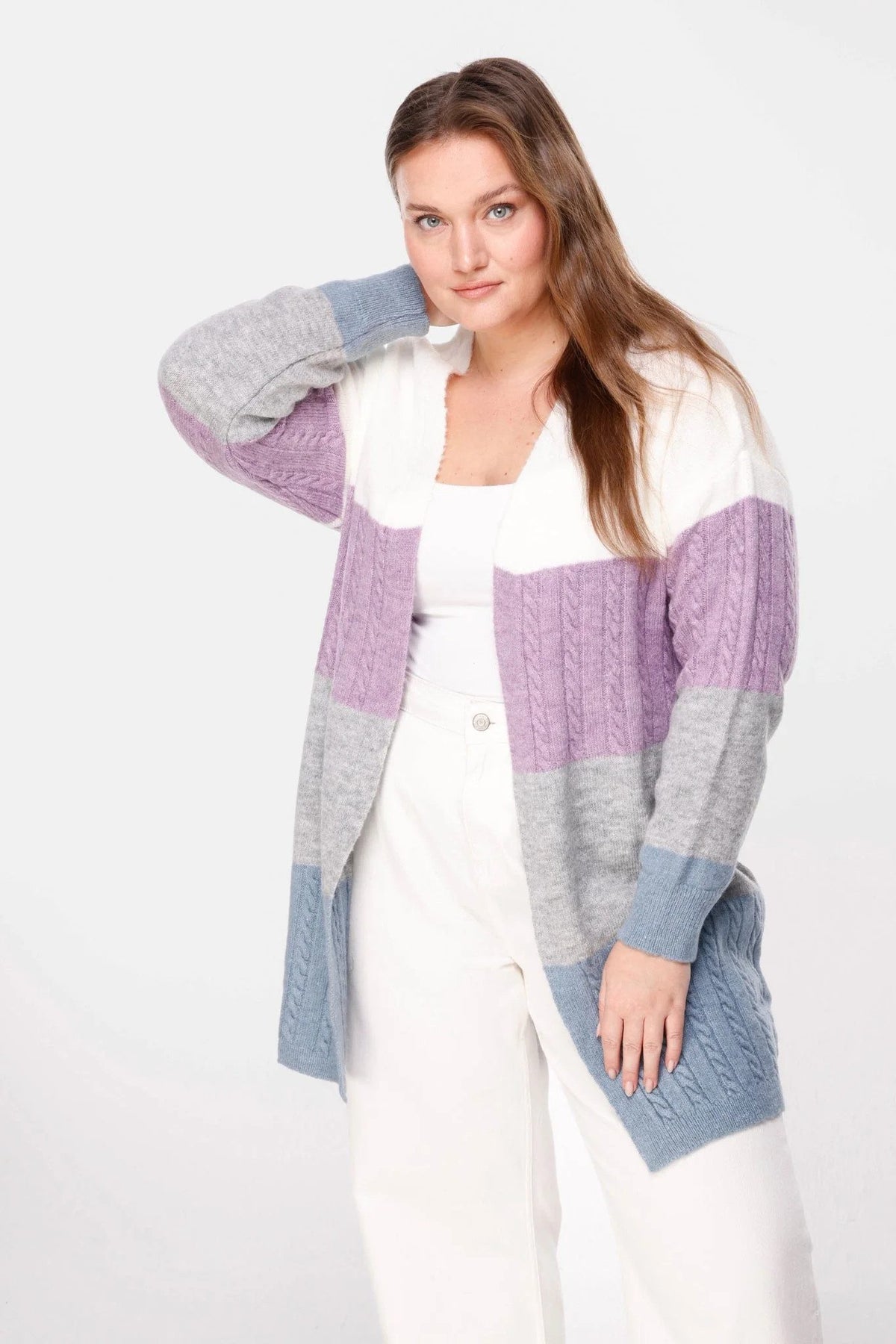 Langarm-Strickjacke mit Farbblockmuster
