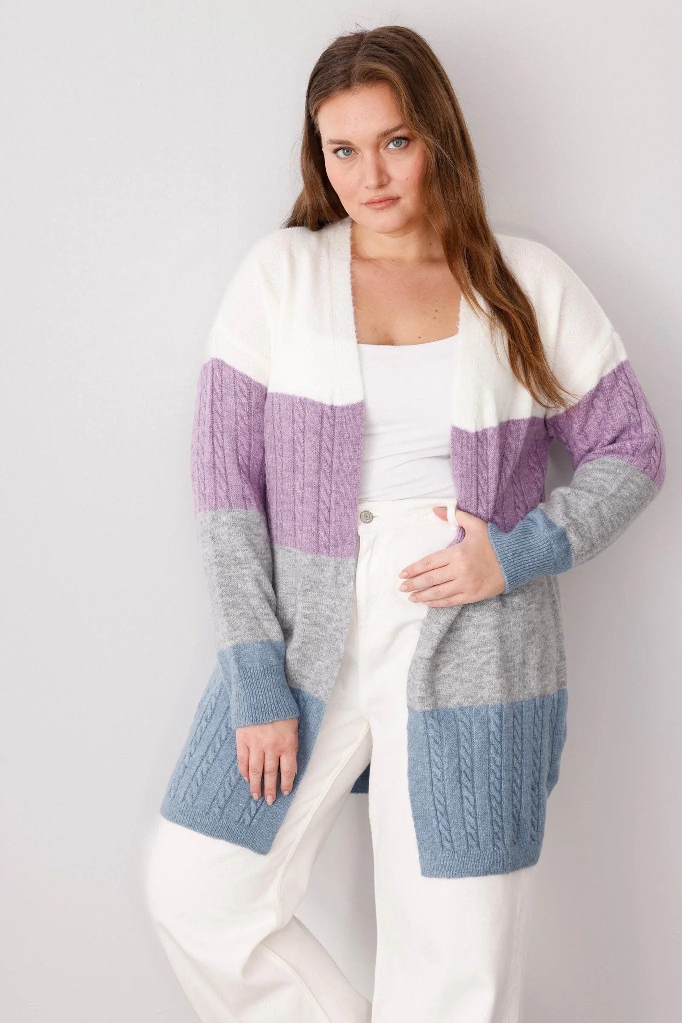 Langarm-Strickjacke mit Farbblockmuster