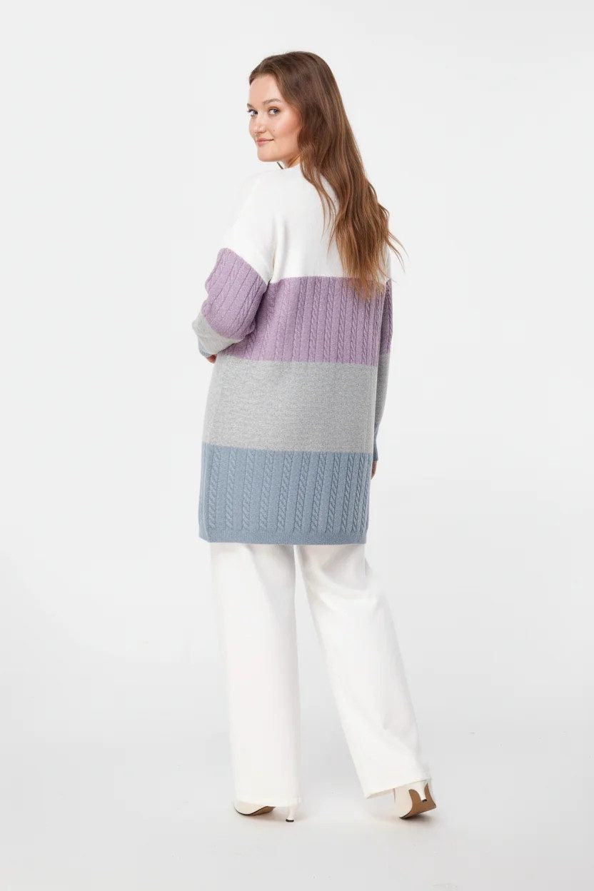 Langarm-Strickjacke mit Farbblockmuster