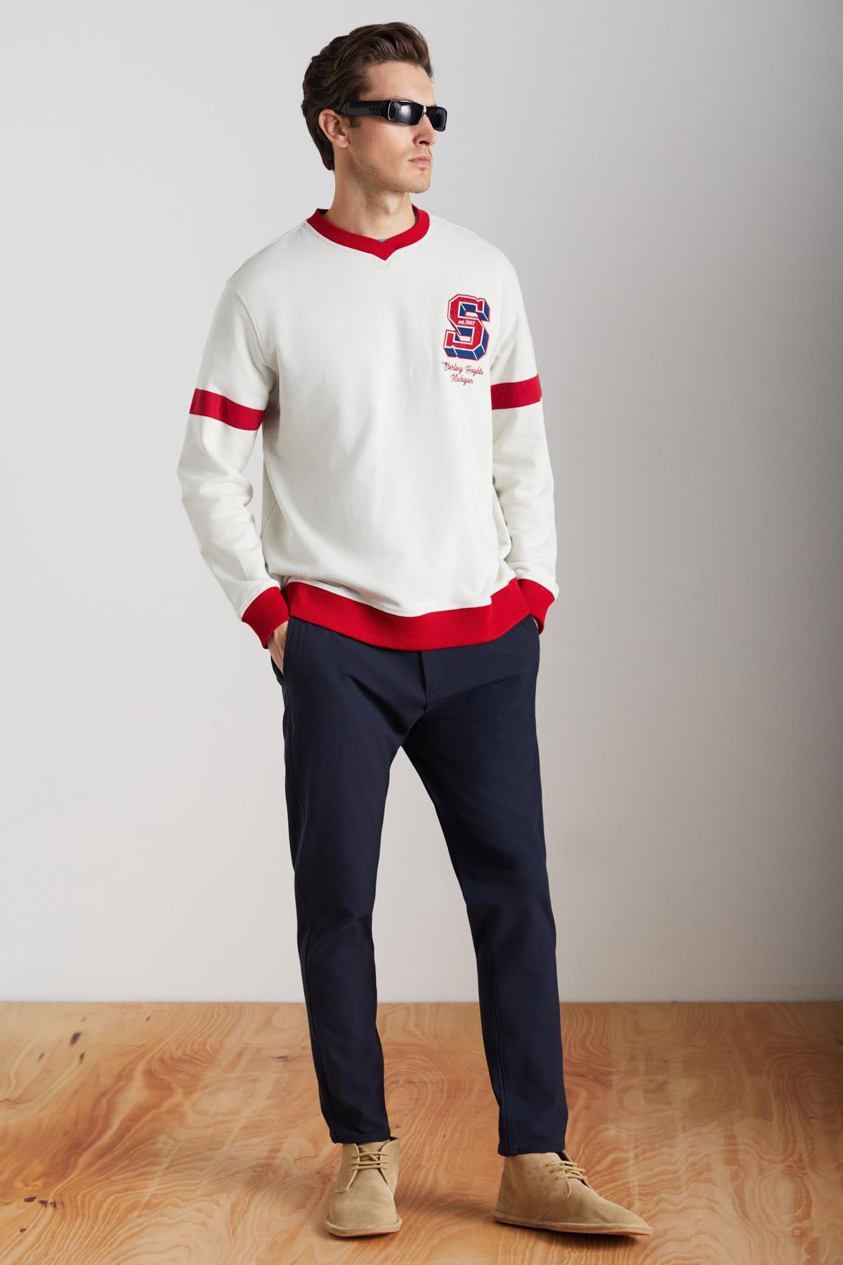 GRIMELANGE REYNON Herren V-Neck Sweatshirt Steinfarbe