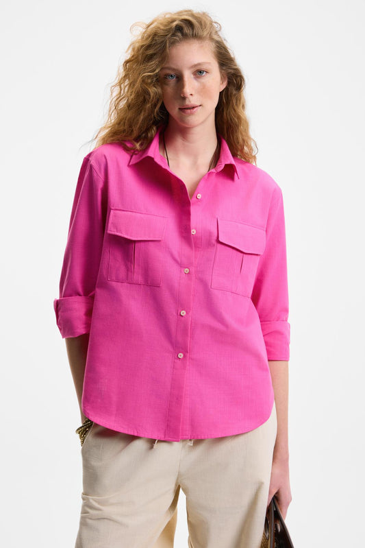 RIGO Damen Baumwoll-Leinenlook Hemd