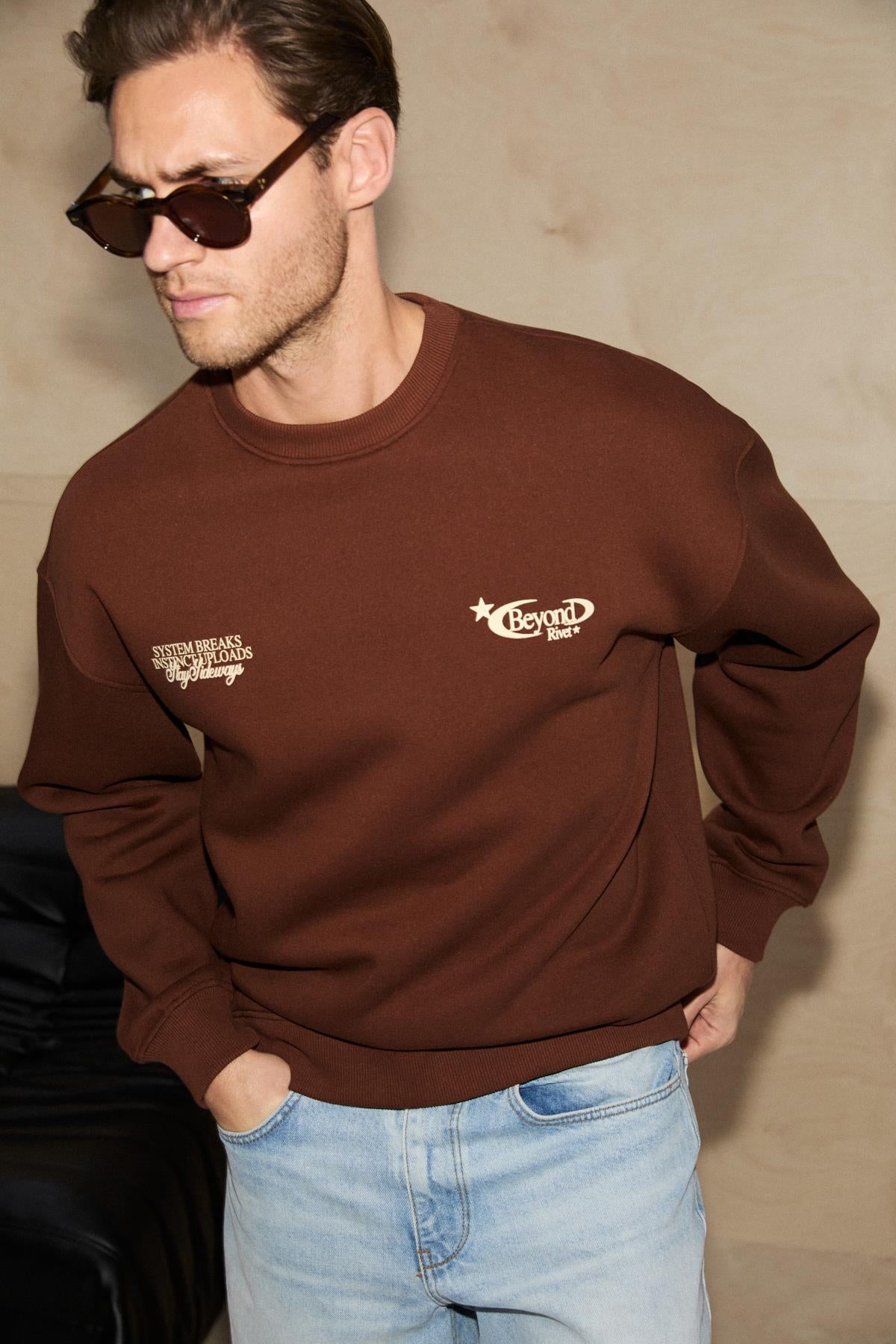 GRIMELANGE RIVET Herren Bio-Baumwoll Sweatshirt Braun