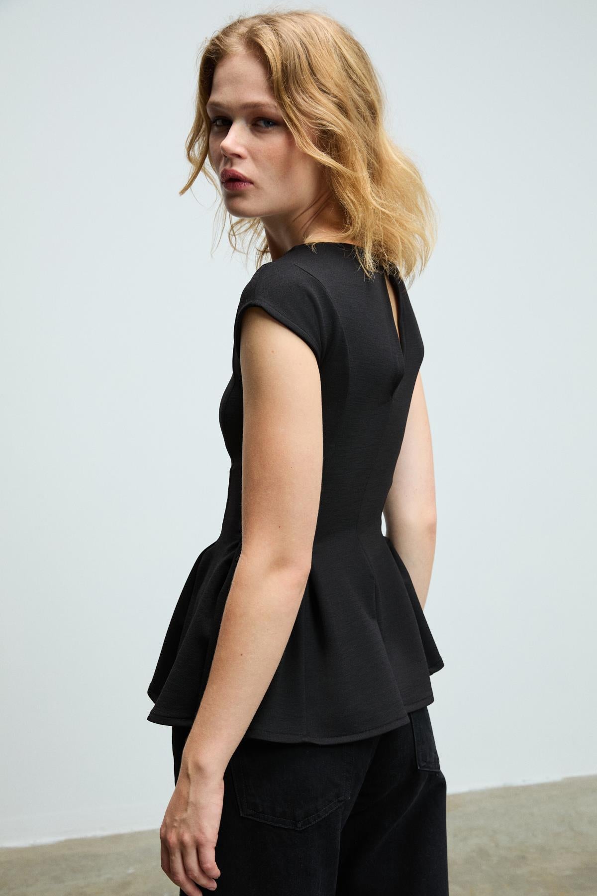 GRIMELANGE ROLLIE Damen Schößchen Bluse Schwarz