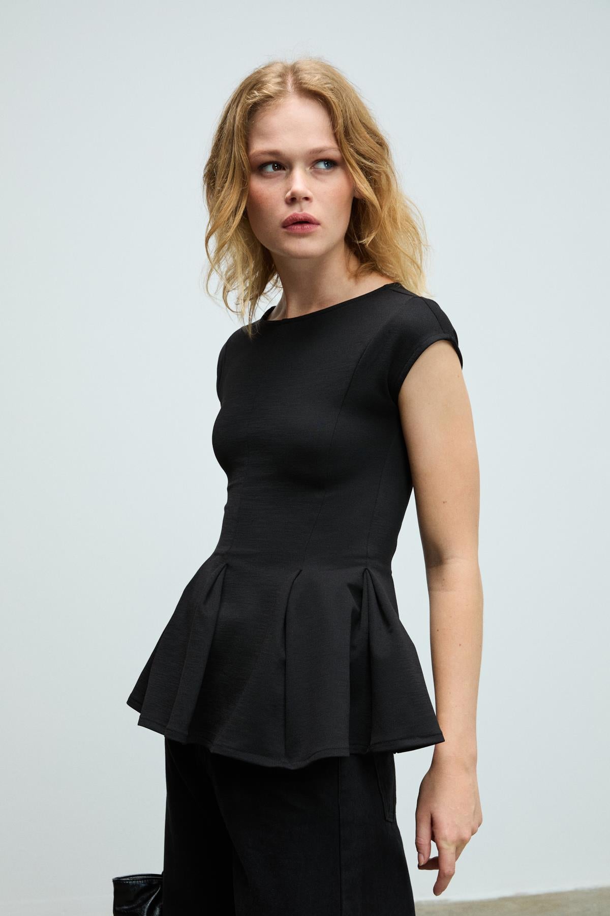 GRIMELANGE ROLLIE Damen Schößchen Bluse Schwarz