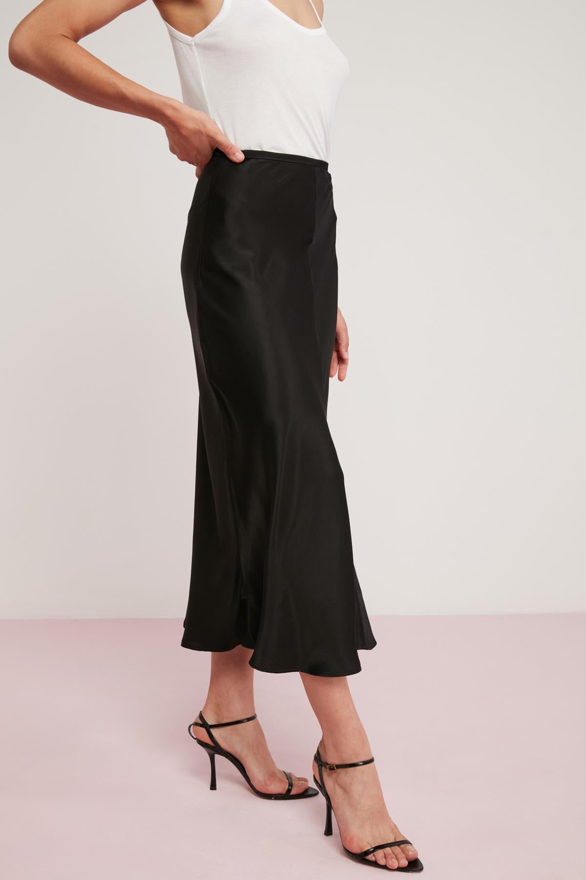 ETHIQUET ROSANNE Damen Satin Midirock Schwarz
