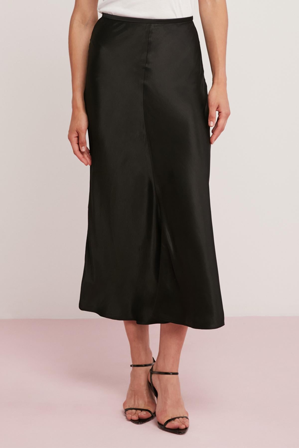 ETHIQUET ROSANNE Damen Satin Midirock Schwarz
