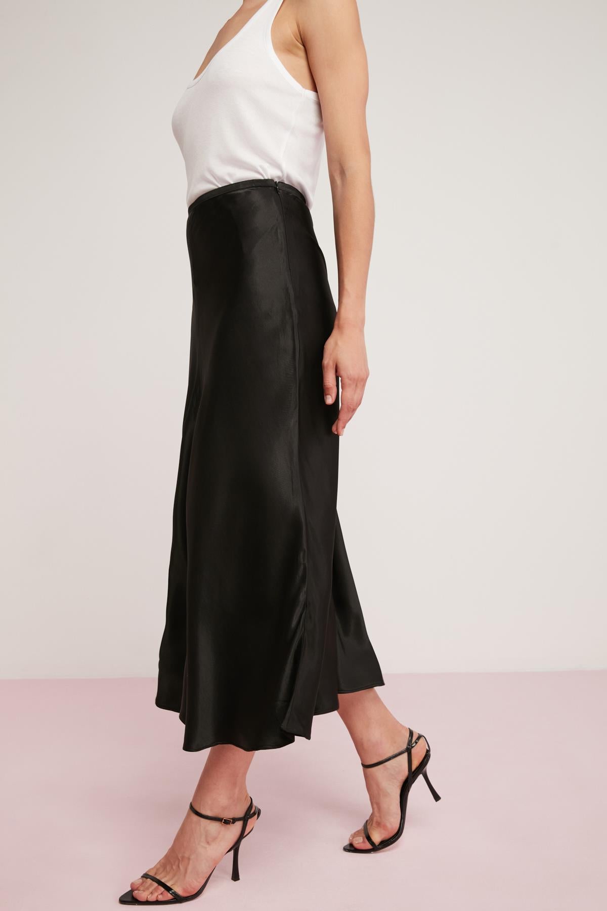 ETHIQUET ROSANNE Damen Satin Midirock Schwarz