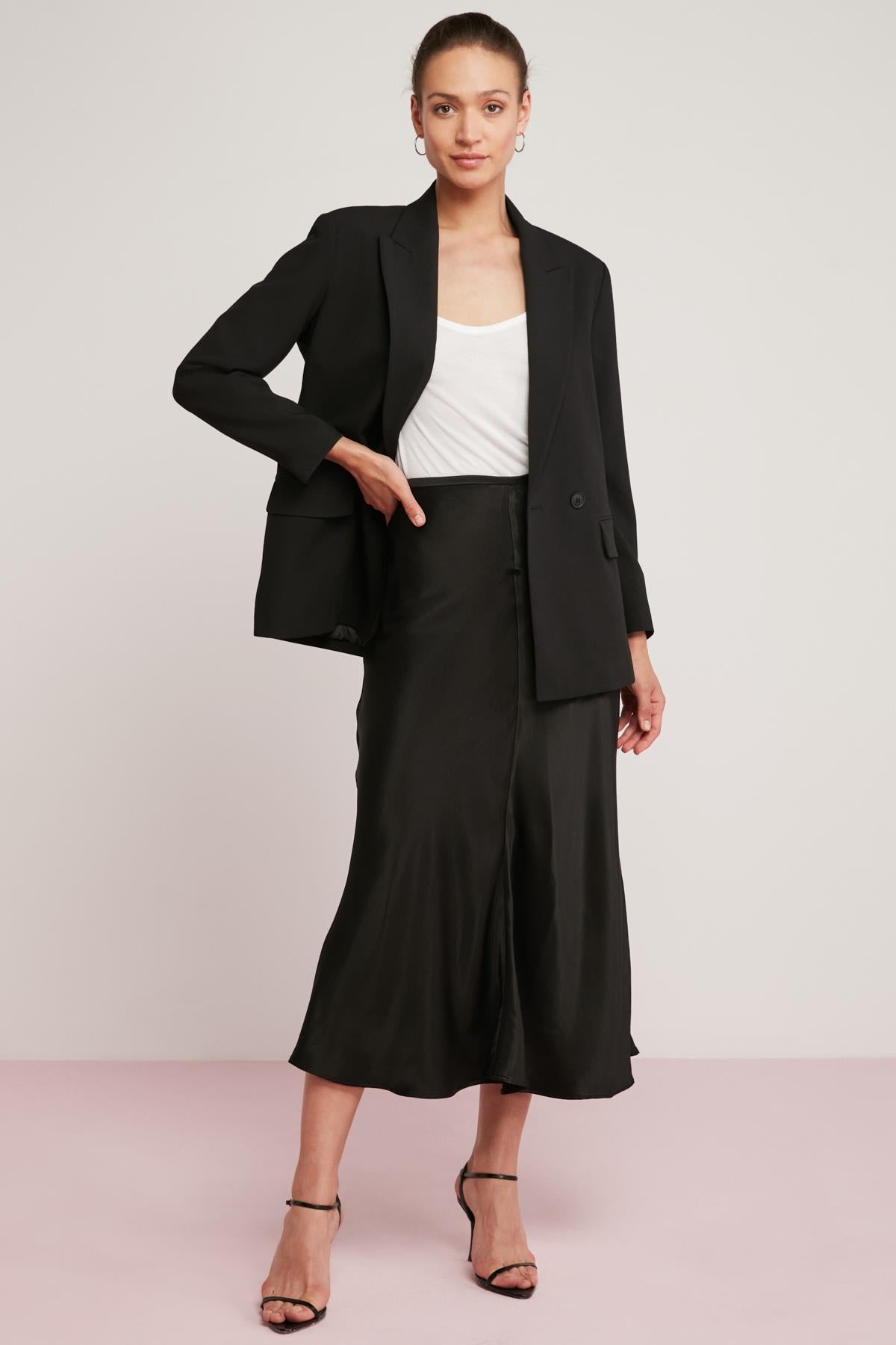 ETHIQUET ROSANNE Damen Satin Midirock Schwarz