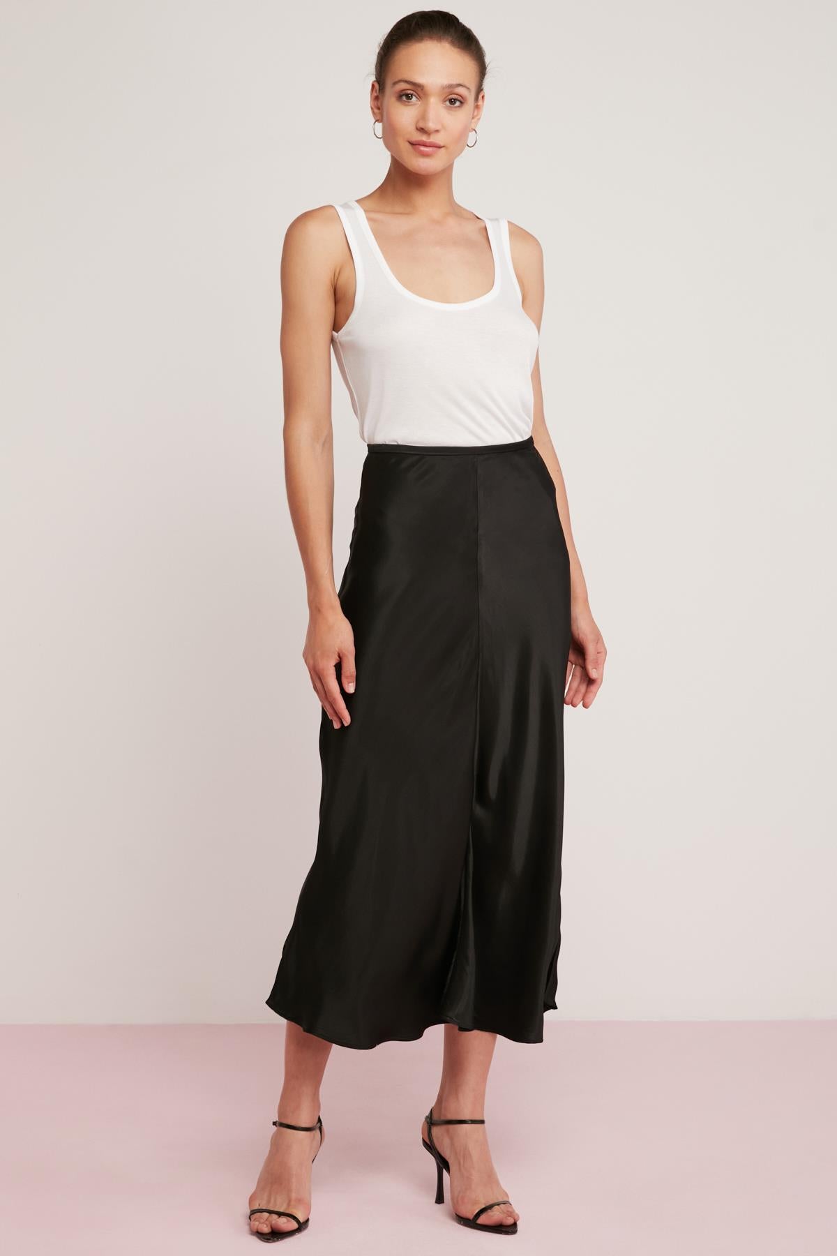 ETHIQUET ROSANNE Damen Satin Midirock Schwarz
