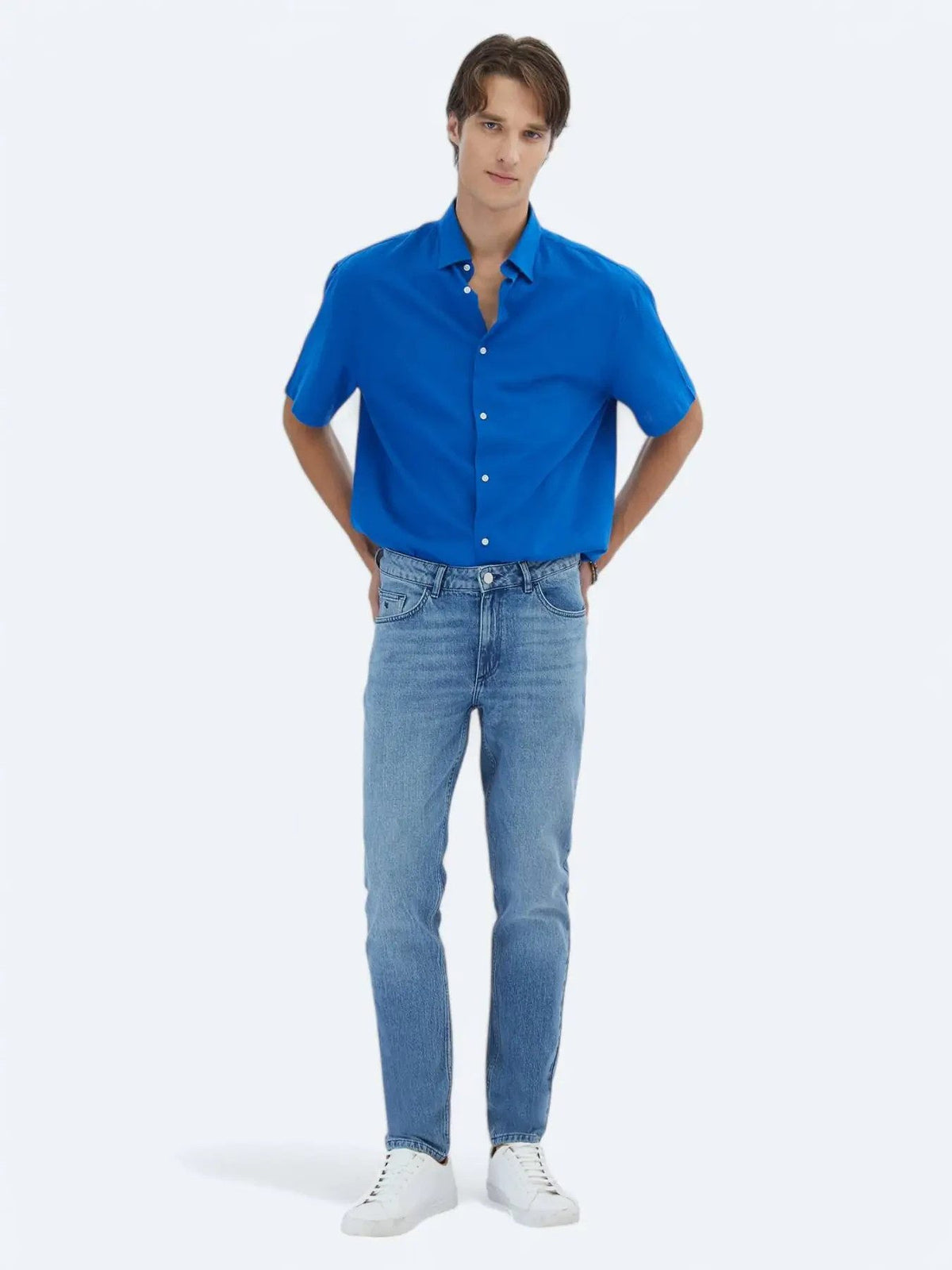 Saks Oversize Passform Gewebte Lässige %100 Baumwolle Hemd