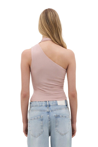 Asymmetrische Bluse mit einem Träger und Schalkragen