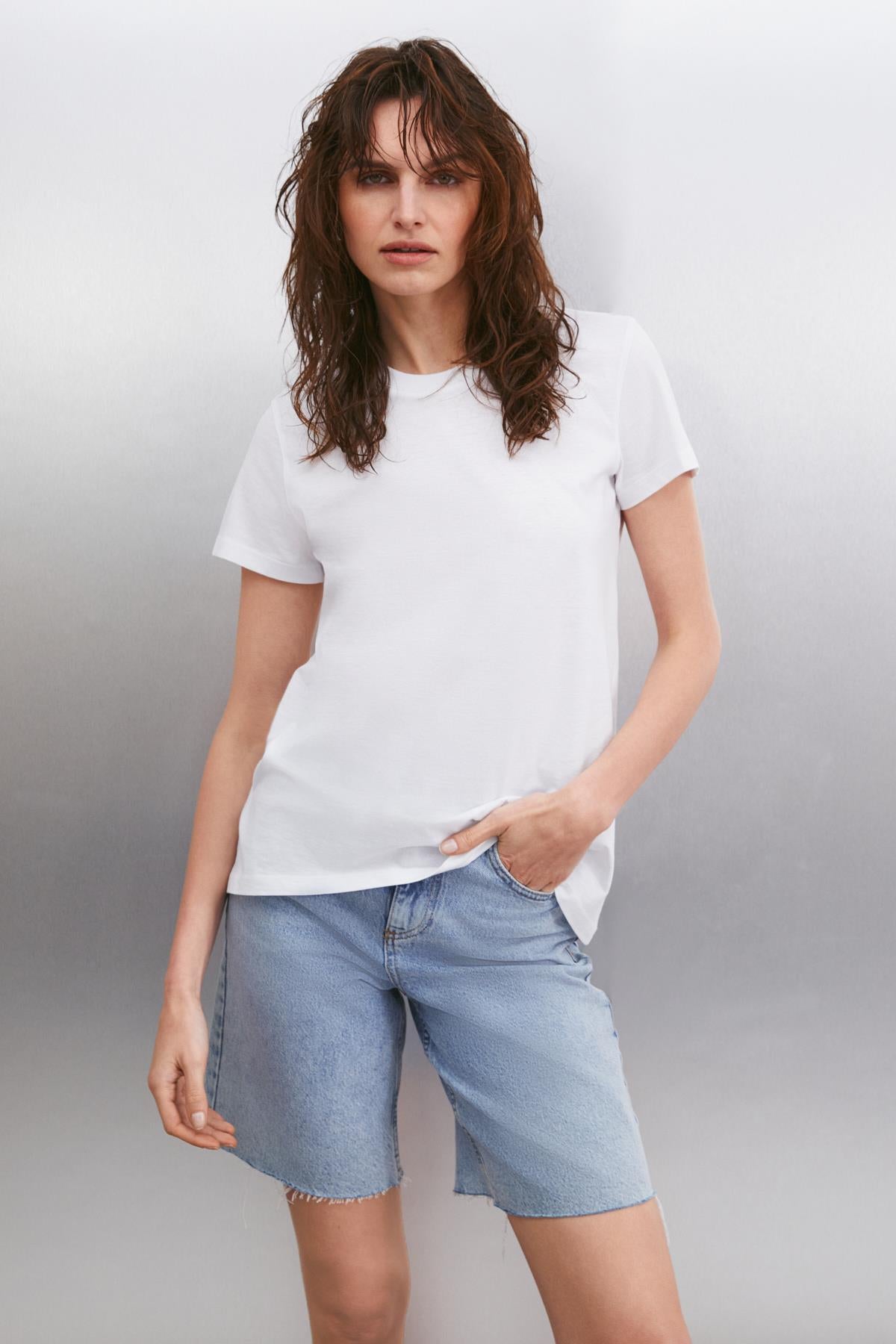 GRIMELANGE SAMANTHA Damen Bio Basic T-Shirt Weiß