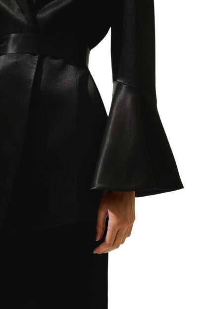 Abendjacke aus Satin mit Gürtel, schwarz