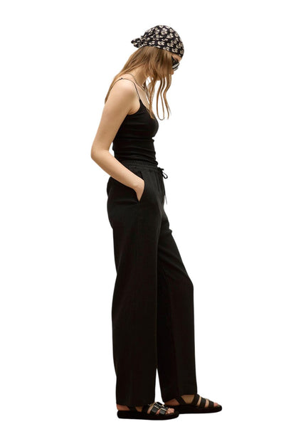 Schwarze bequeme Leinenhose mit Taschen