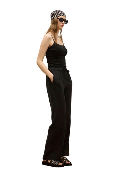 Schwarze bequeme Leinenhose mit Taschen