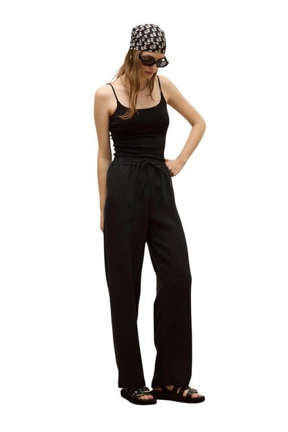 Schwarze bequeme Leinenhose mit Taschen