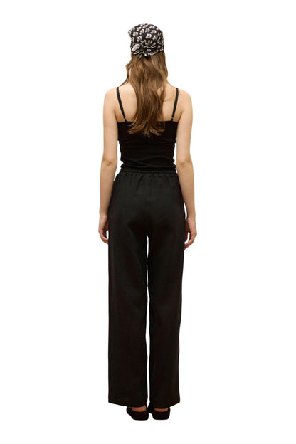 Schwarze bequeme Leinenhose mit Taschen