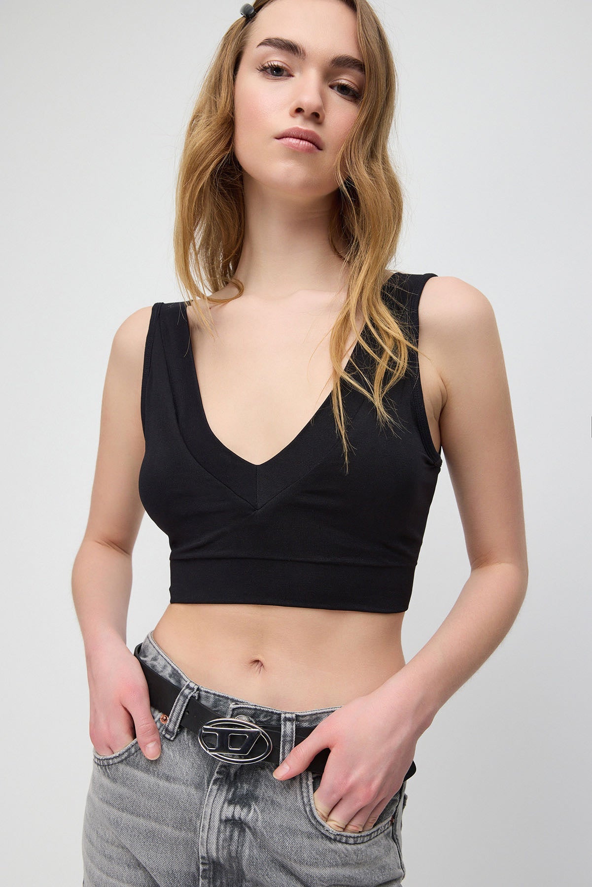 Crop-Bluse mit V-Ausschnitt