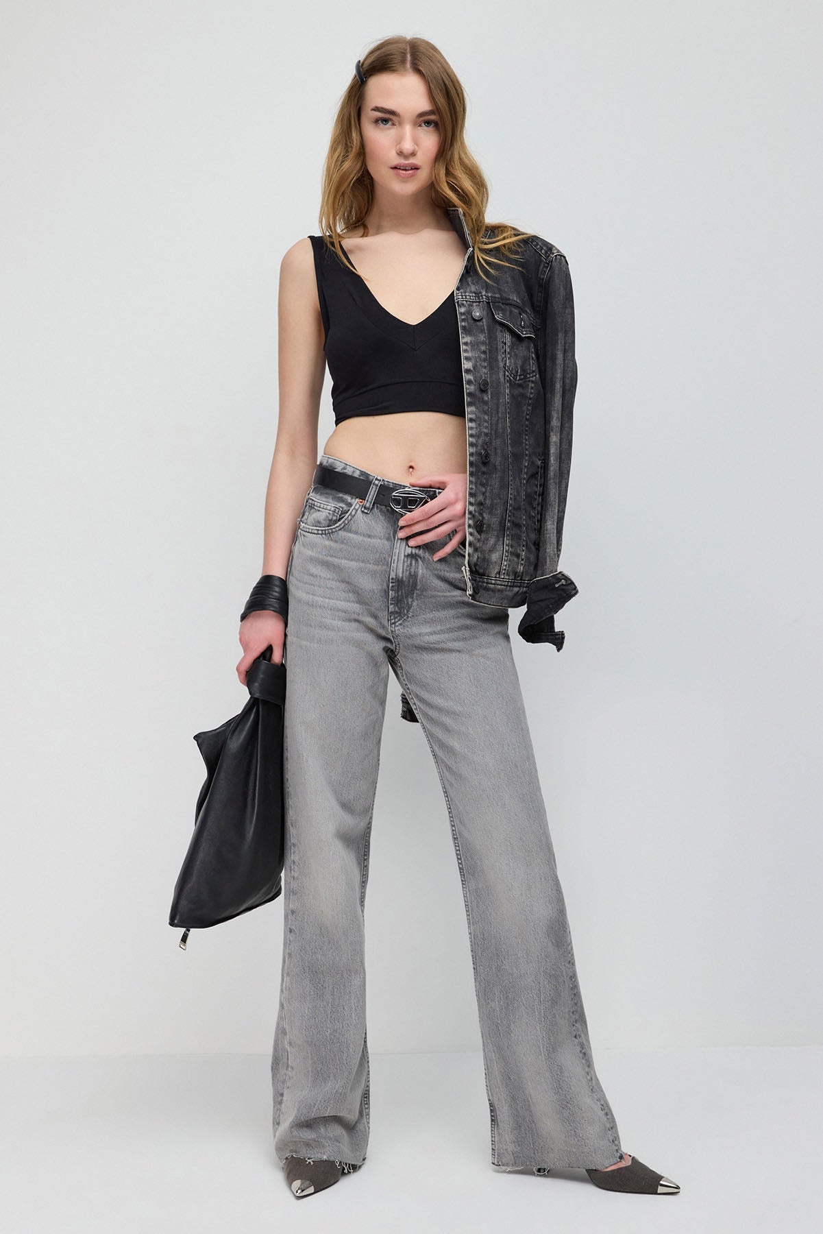 Crop-Bluse mit V-Ausschnitt