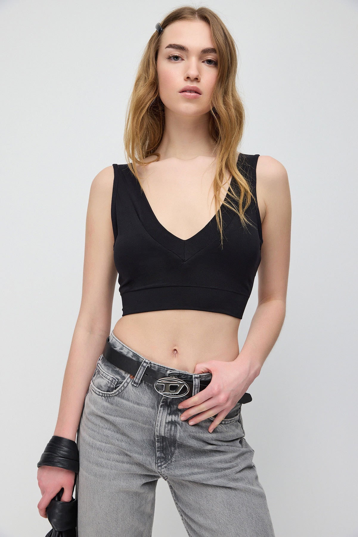 Crop-Bluse mit V-Ausschnitt
