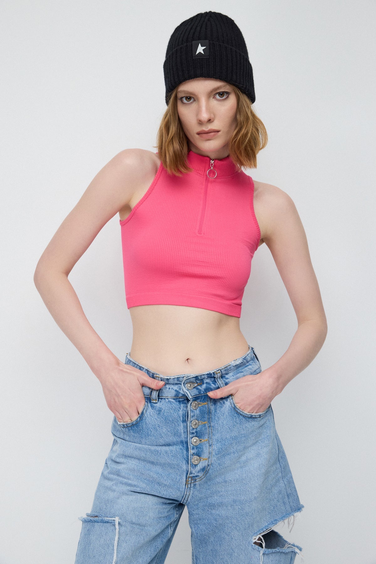 Crop-Top-Bluse mit Reißverschluss