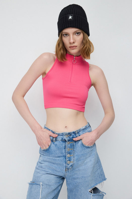 Crop-Top-Bluse mit Reißverschluss