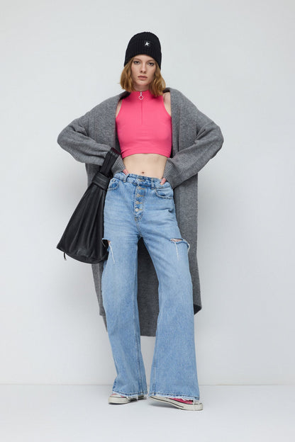 Crop-Top-Bluse mit Reißverschluss