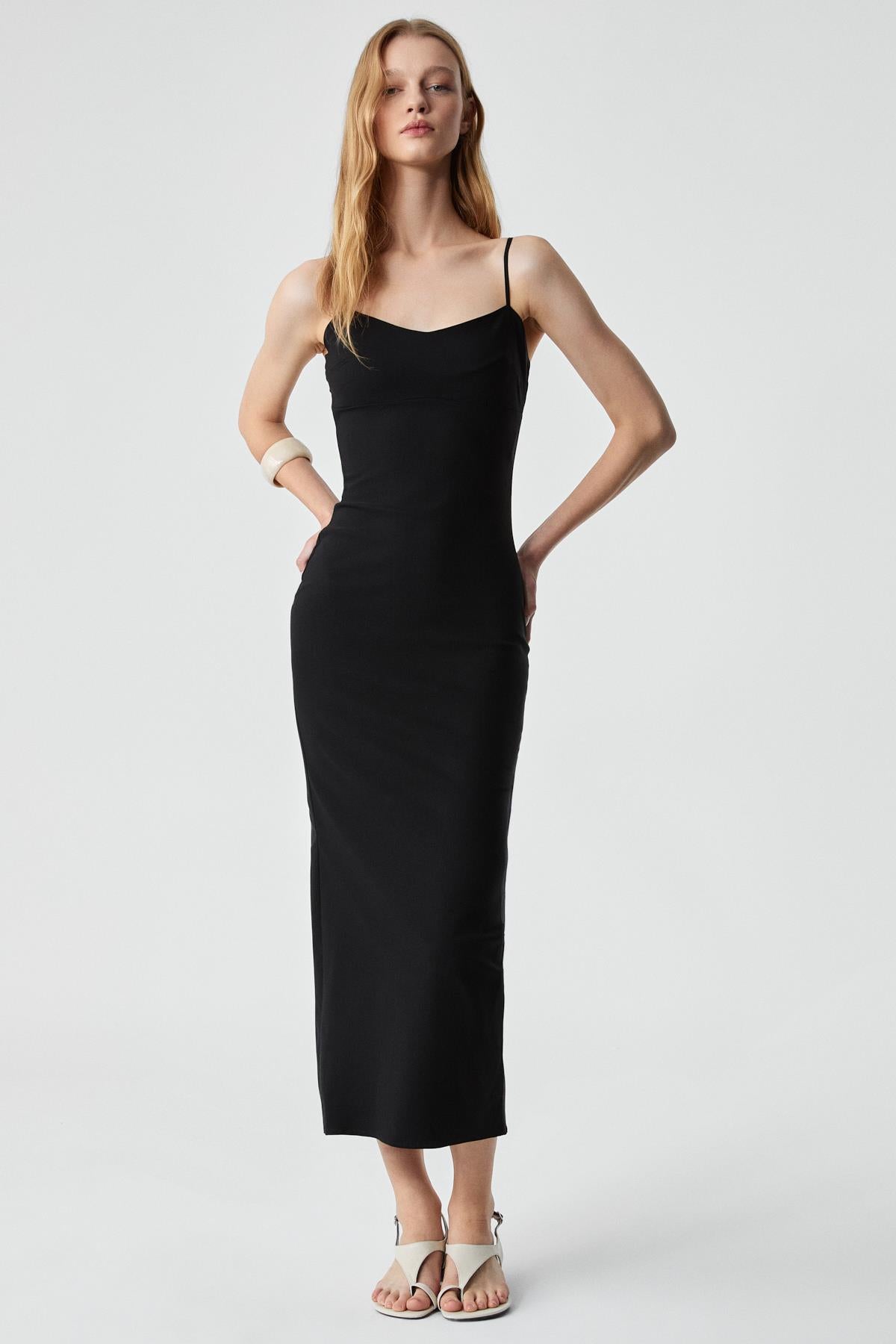 ETHIQUET SEDRUAN Damen Langes Trägerkleid Schwarz
