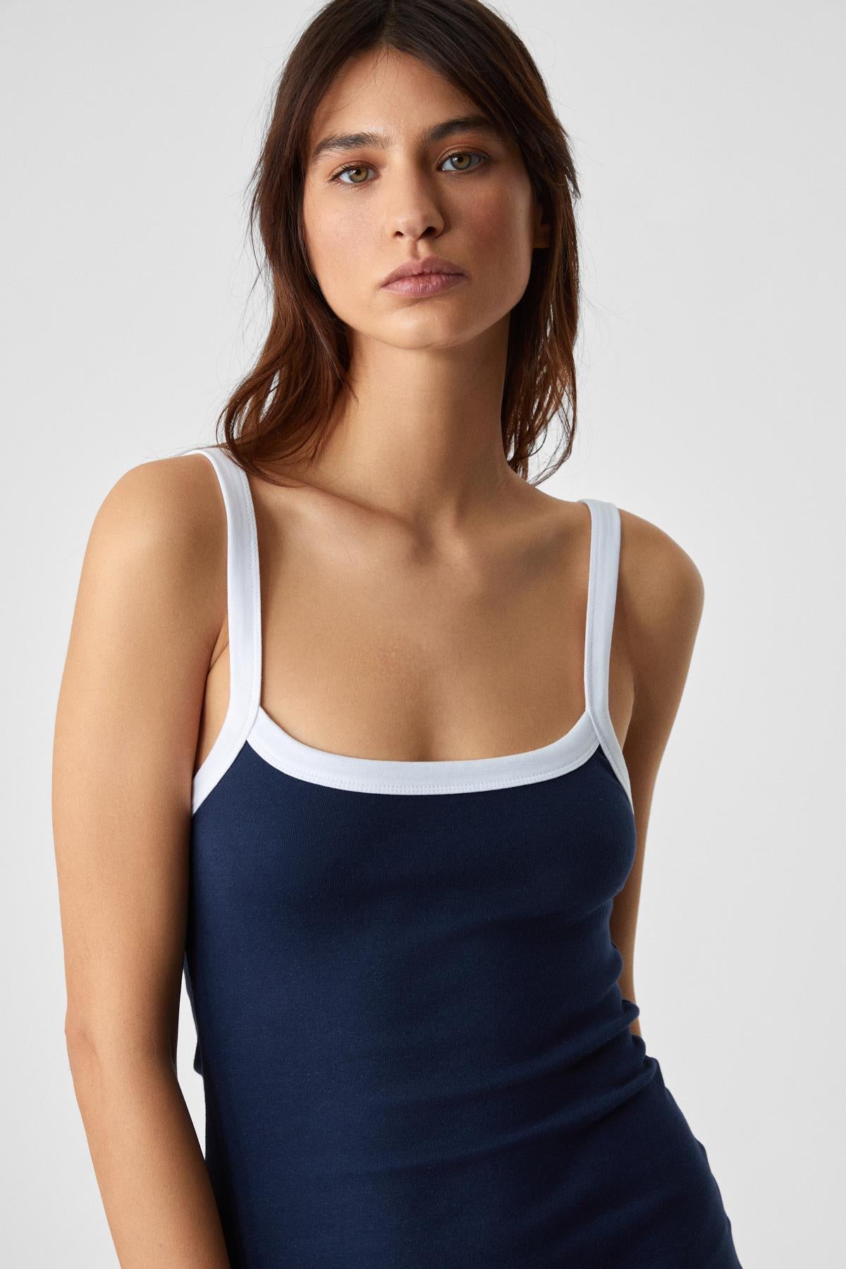 GRIMELANGE SEFRUN Damen Trägerkleid Mini Marineblau