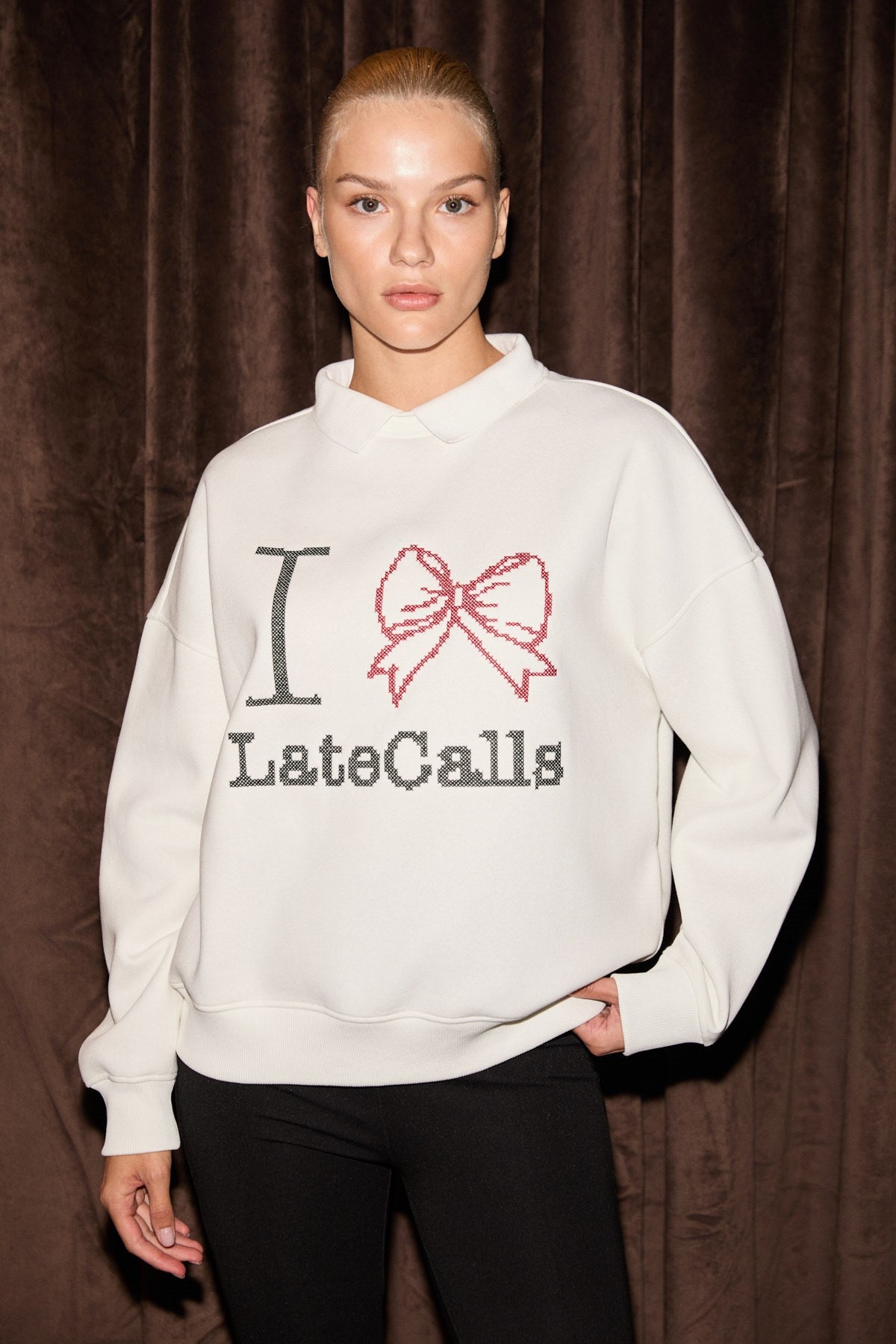 SELFTEN Bestickt Polo-Sweatshirt