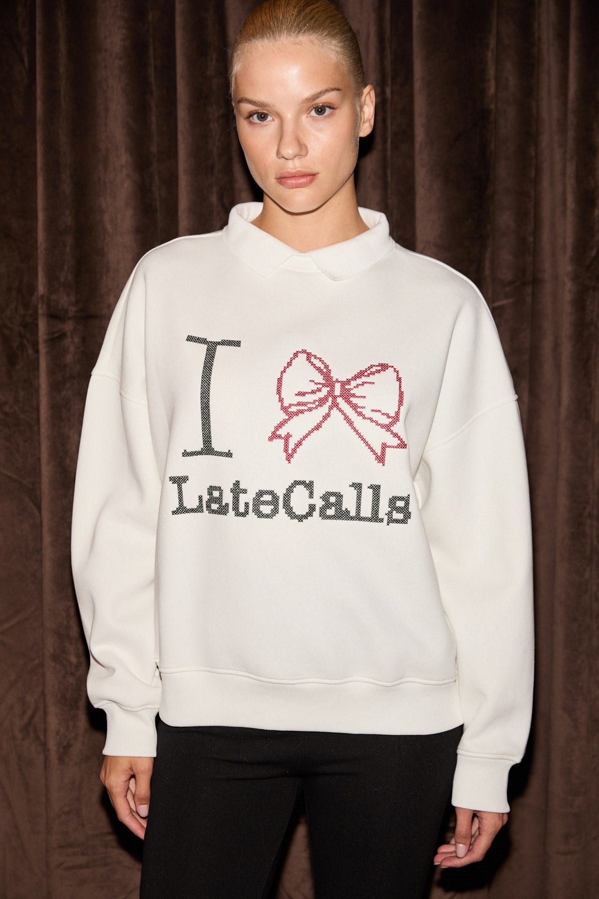 SELFTEN Bestickt Polo-Sweatshirt