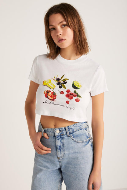 SERENE Damen Print Crop-Shirt